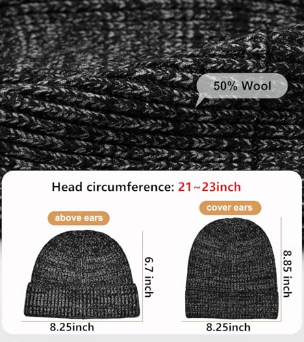 Wool Fisherman Beanies for Men Knit Fall Winter Beanie Hat Skull Cap - color: Flowers Black