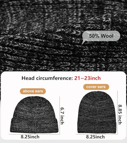 Wool Fisherman Beanies for Men Knit Fall Winter Beanie Hat Skull Cap - color: Flowers Black