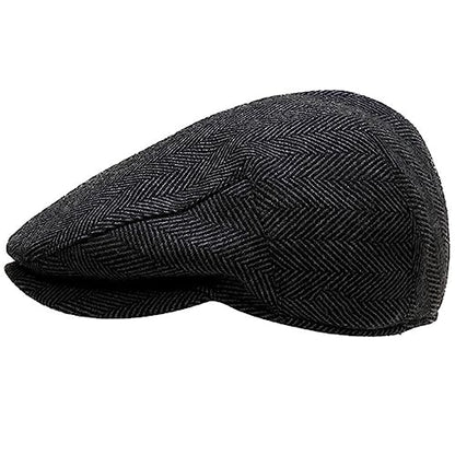 Men's Newsboy Hat with Earflaps Flat Ivy Caps Irish Cabbie Cap - color: Grey Herringbone