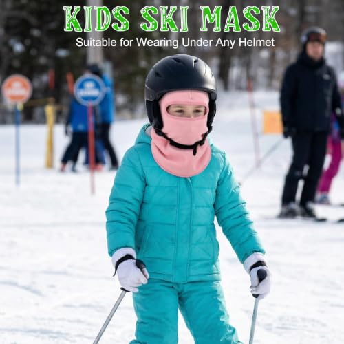 Kids Balaclava Ski Mask Winter Windproof Fleece Full Face Mask for Boy Girl - color: 2 Pack(pink+pink)