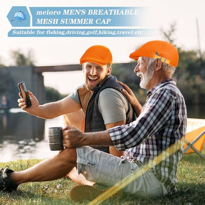 meioro Mens Breathable Mesh Summer Hat Adjustable Flat Cap Newsboy Beret Ivy Cap Irish Cabbie Fishing Hats - color: Orange+red
