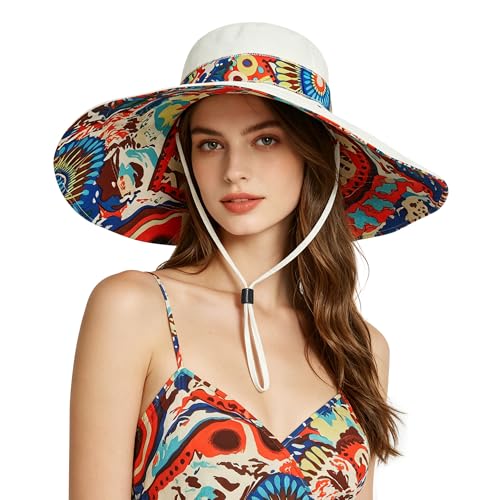 Women's Foldable Floppy Sun Hats Reversible Vacation Beach Cap Summer Wide Brim UPF 50+ Travel Fishing Bucket Hat - color: Beige