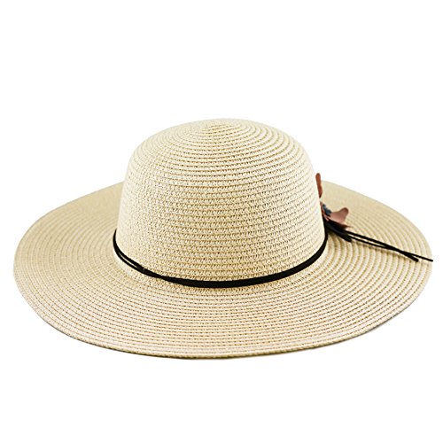 The Hat Depot Womens Floppy Summer Sun Beach Wide Brim Straw Hat - color: Fh2-beige