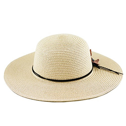 The Hat Depot Womens Floppy Summer Sun Beach Wide Brim Straw Hat - color: Fh2-beige