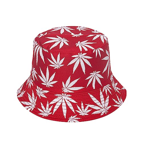 Punk Black Green Red Leaf Weed Fisherman Caps Bucket Hats Hip Hop Gorro Outdoor Men - color: Red White