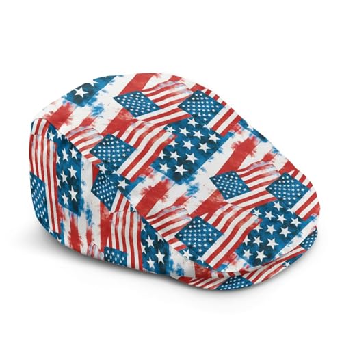 Mens Womens Newsboy Flat Cap Beret Hat Ivy Irish Gatsby Driving Cabbie Hat Lightweight Summer for Golf - color: American Flag Design