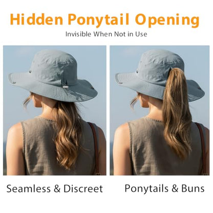 Wide Brim Waterproof Bucket Rain Hat for Women Men UPF50+ Cowboy Sun Hat - color: Light Gray