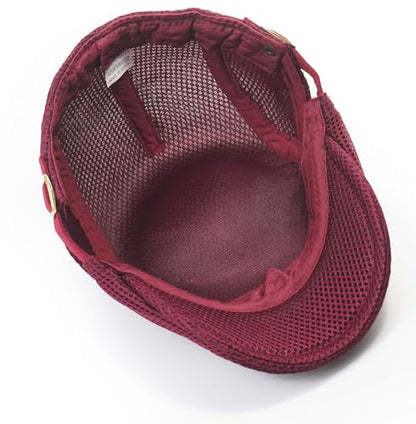 Initlove Mens Mesh Newsboy Cap Breathable Beret Ivy Hat Cabbie Driving Hats for Women - color: Wine Red