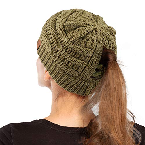 CC Classic Winter Fall Trendy Chunky Stretchy Cable Knit Beanie Hat - color: 0 Criss-cross Olive