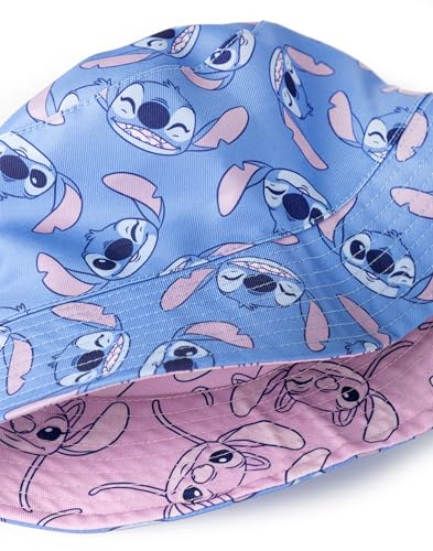 Disney Lilo & Stitch Girls Reversible Hat | Blue Stitch & Pink Angel | Soft Kids’ Sun Hat