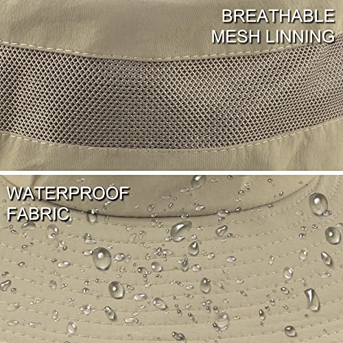 Muryobao Men's Boonie Hat UPF 50+ Summer Sun Hat UV Protection Wide Brim Waterproof Bucket Hat for Beach Fishing Cap - color: Khaki