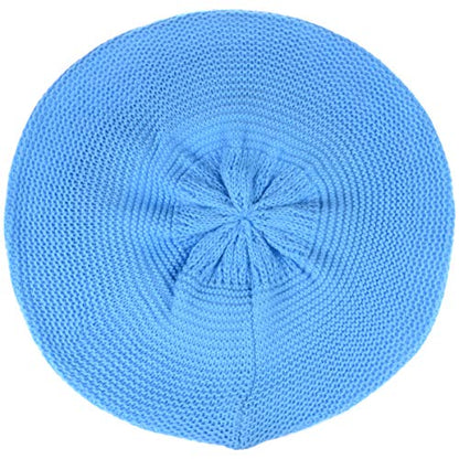 BYOS Chic French Style Lightweight Soft Slouchy Knit Beret Beanie Hat in Solid - color: 2-pack Sky Blue & Black