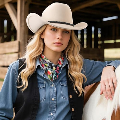 DRESHOW Western Cowboy Hat for Men Women Cowboy Cowgirl Hat Outdoor Wide Brim Retro Felt Fedora Hats Unisex Rolled up Caps - color: 1 Pack Style 8: Beige