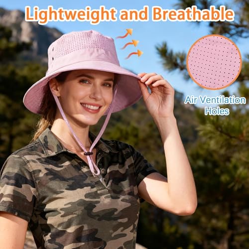 Sun Bucket Hat for Men Women Fishing Beach Safari Hats for Golf Hiking Hunting Outdoor UPF 50+ - color: Pink