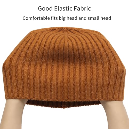 ZLYC Men Winter Knit Fisherman Beanie Hat Fashion Warm Daily Skull Cap - color: Solid Brown