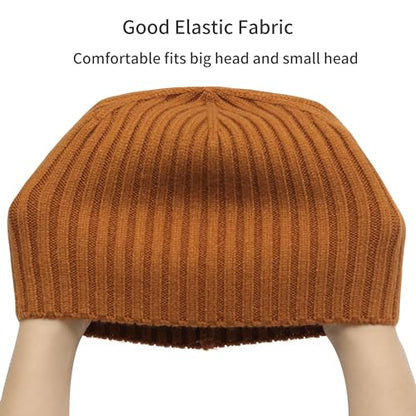 ZLYC Men Winter Knit Fisherman Beanie Hat Fashion Warm Daily Skull Cap - color: Solid Brown