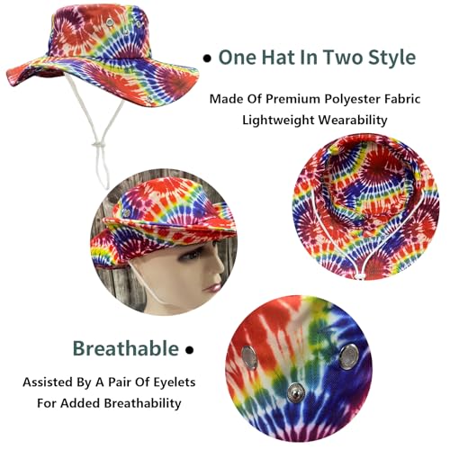 Funny Sun Hat for Men Women Wide Brim Bucket Hat Hiking Boonie Hat Summer Beach Fishing Caps - color: Rainbow Tie Dye