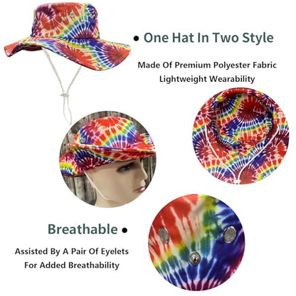Funny Sun Hat for Men Women Wide Brim Bucket Hat Hiking Boonie Hat Summer Beach Fishing Caps - color: Rainbow Tie Dye