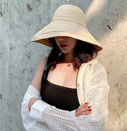 Women Wide Brim Sun Hats Metal Wired Edge Summer UV Protection Beach Fishing Hat for Hiking Garden Travel Chin Strap - color: Lant001-yellow, size: One Size