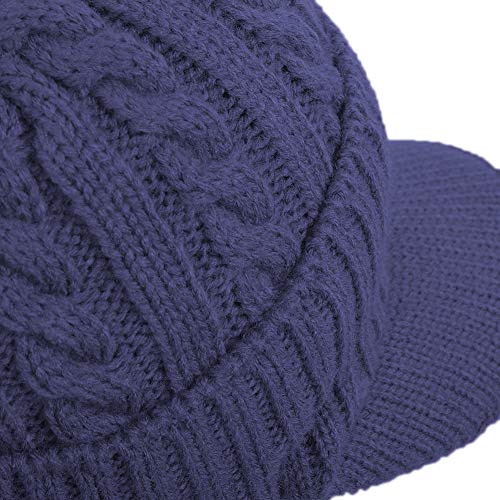 Original One Winter Ear Flap Visor Beanie Lining Hat with Billed Knit Brimmed Cap - color: Blue