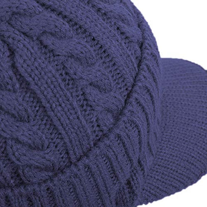 Original One Winter Ear Flap Visor Beanie Lining Hat with Billed Knit Brimmed Cap - color: Blue