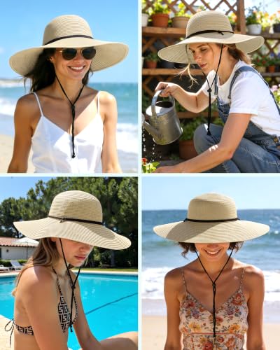 Sun Hats for Women, Summer Wide Brim Straw Beach Hat - color: White, size: X-Large