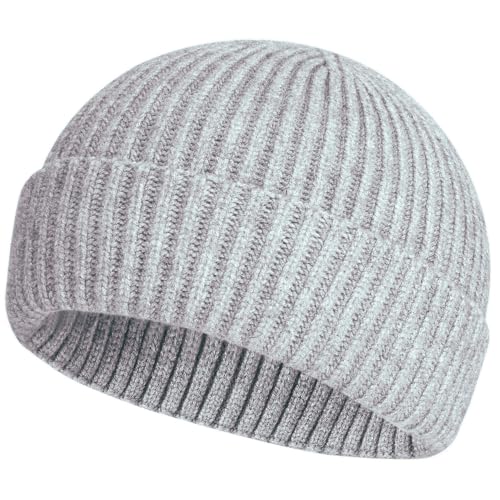 ROYBENS Swag Wool Knit Cuff Short Fisherman Beanie for Men Women Winter Hat - color: 1pcs-flower Gray