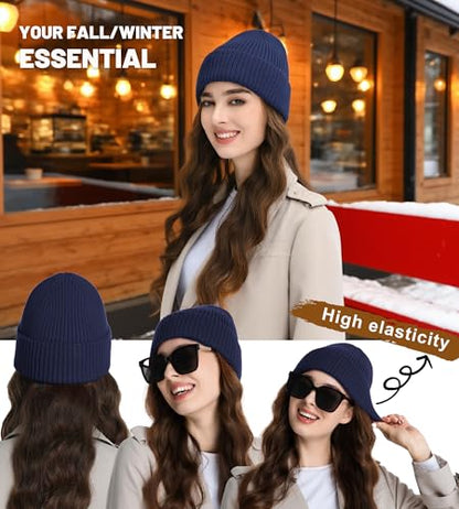 Seamless Beanie Hat for Men Women Wool Fisherman Beanies Winter Hats - color: Navy Bue