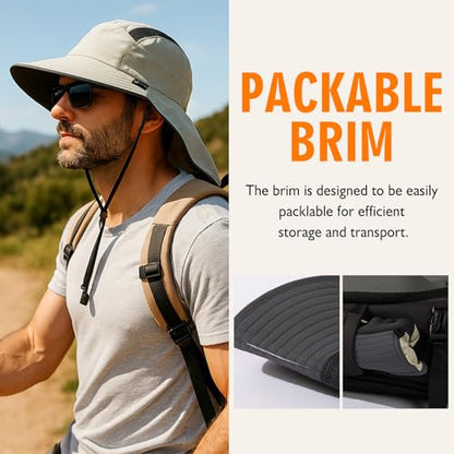 TOP-EX Wide Brim Sun Hat for Men Women with Neck Flap & Sunglass Lock - color: Beige, size: Medium-Large
