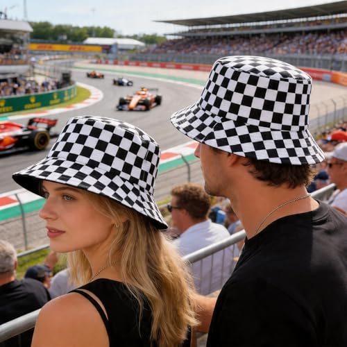Bucket Hat Funny Duck Fisherman Hat Travel Beach Sun Hat Outdoor Cap for Men Women Adults - color: Black White Race Flag 1