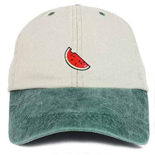 Armycrew Watermelon Embroidered Patch Unstructured Cotton Washed Baseball Cap - color: Beige Green