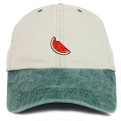 Armycrew Watermelon Embroidered Patch Unstructured Cotton Washed Baseball Cap - color: Beige Green