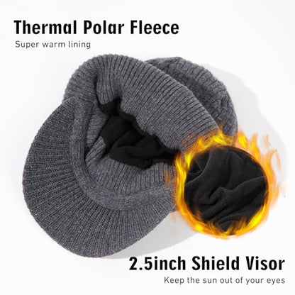 TOP-EX 100% Australian Merino Wool Brim Beanie, Polartec™ Fleece Lined - color: Gray, size: Medium-Large