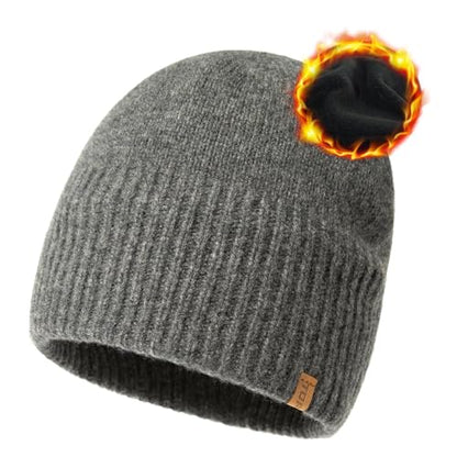 TOP-EX PolarWool Merino Wool Beanie with Soft Polartec Fleece Lining - color: Grey, size: X-Large-XX-Large