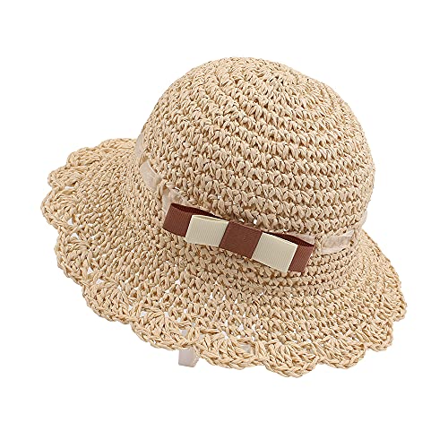 JANGANNSA Baby Girl Straw Hat Outdoor Baby Sun Protection Hats Summer Bowknot Beach Cap for Infant Toddler Girls - color: Beige Bow, size: 6-24 Months