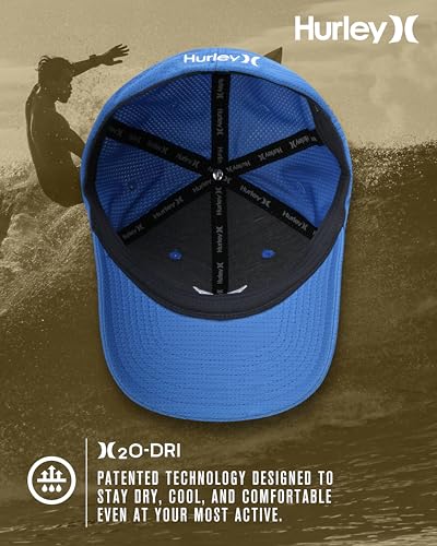 Hurley Mens Baseball Cap, H2O-Dri Stretch Fitted Hat with Curved Bill - color: Royal Pulse, size: Large-X-Large