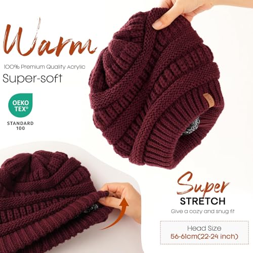 FURTALK Winter Beanie Hat for Women Satin Lined Cable Knit Chunky Slouchy Beanies Skull Warm Cap - color: Aged Brick