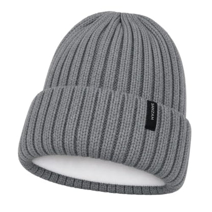 Winter Hats for Women Men Fleece Lined Ribbed Knit Beanie - color: Grey