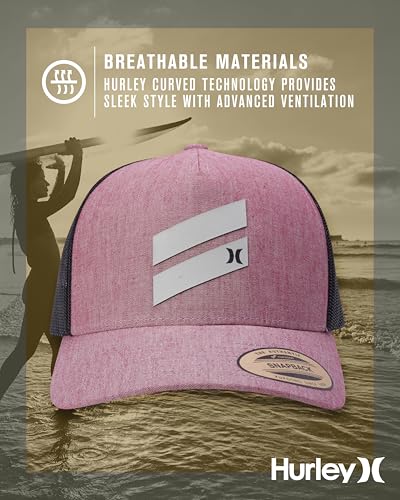 Hurley Mens Lightweight Poly Mesh Back Curved Bill Cap Trucker Hat - color: Burgundy