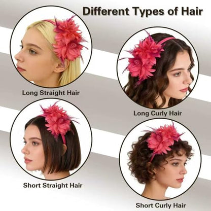 Fascinators for Women Ribbon Feather Tea Party Headwear - color: Magenta