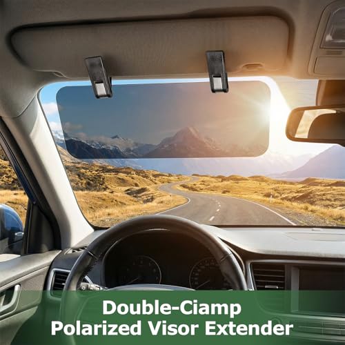 Sun Visor Extender for Car Windshield Shade Visor Extension - Adjustable Dual Clip Anti-Glare Polarized Sunvisor Blocker Shield Protection for Window Mirror Side Driving Accessories