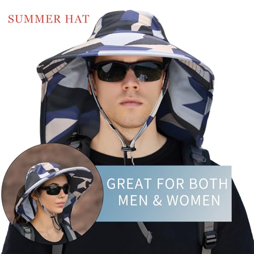 Sun Hat for Men Women with Neck Flap,UPF 50+ UV Protection Fishing Hat - color: 1pack-beige Camo