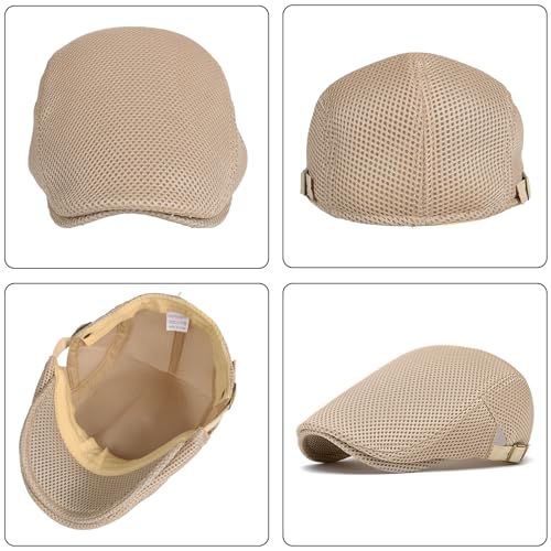 meioro Mens Breathable Mesh Summer Hat Adjustable Flat Cap Newsboy Beret Ivy Cap Irish Cabbie Fishing Hats - color: Khaki
