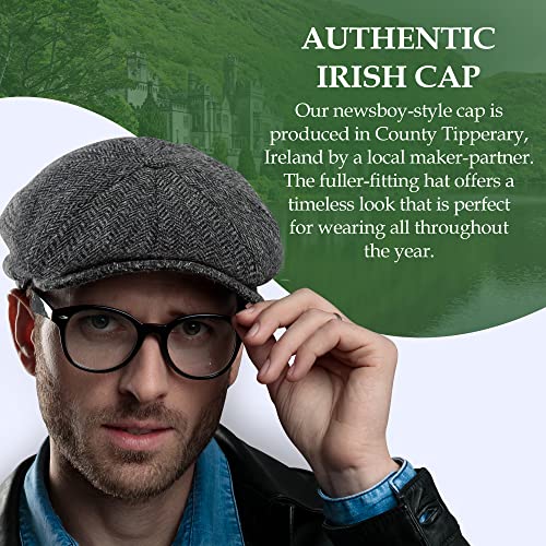 Biddy Murphy Irish Wool Tweed Newsboy Cap for Men, Herringbone - color: Gray, size: X-Large