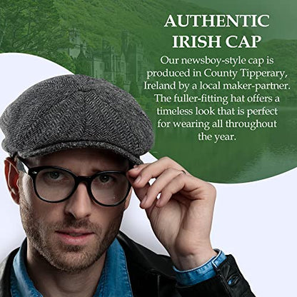 Biddy Murphy Irish Wool Tweed Newsboy Cap for Men, Herringbone - color: Gray, size: X-Large