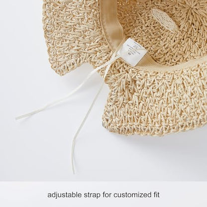 pureborn Baby Toddler Girls Straw Sun Hat Summer Beach Hat - color: Beige Strap, size: 6-24 Months