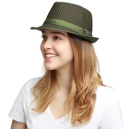 The Hat Depot Light Weight Classic Soft Cool Mesh Crushable Fedora hat - color: Olive, size: Small-Medium