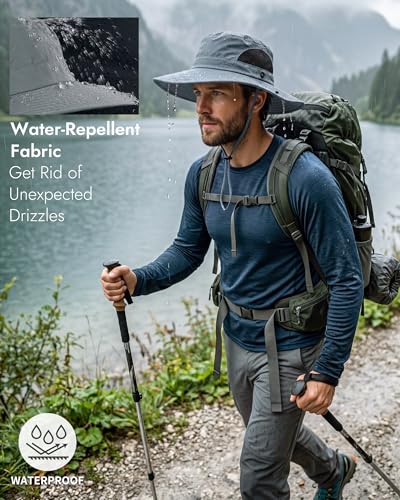 Sun Hats for Men Women UV Sun Protection Waterproof Wide Brim Bucket Hat - color: Grey Blue