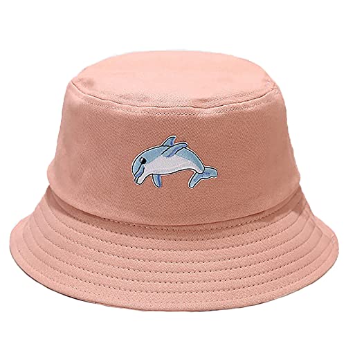 Cotton Bucket Hat Solid Color Beach Hat Summer Travel Sun Hats Fisherman Cap - color: Dolphin Pink