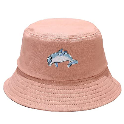 Cotton Bucket Hat Solid Color Beach Hat Summer Travel Sun Hats Fisherman Cap - color: Dolphin Pink